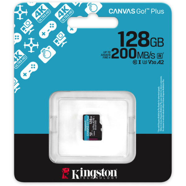 Карта пам'яті microSDXC (UHS-1 U3) Kingston Canvas Go! Plus 128Gb class 10 A2 V30 (R200MB/s)