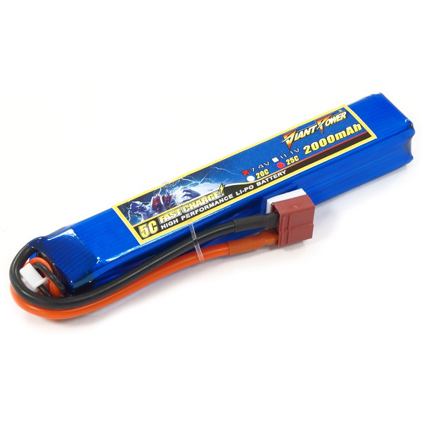 Акумулятор для страйкболу Giant Power (Dinogy) Li-Pol 2000 мАч 7.4 В 126x21x20 мм T-Plug 25C