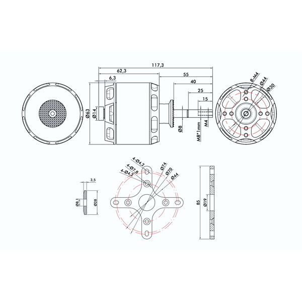 Мотор T-Motor AT5330A KV220 3600W 12S для самолетов