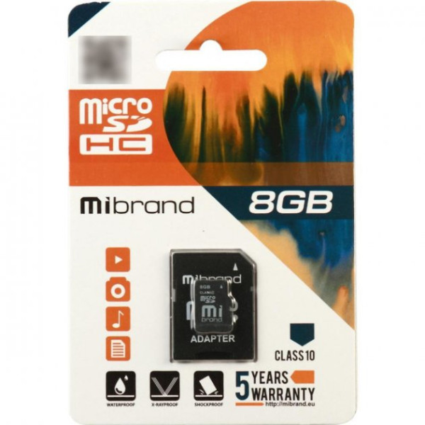 Карта памяти microSDHC Mibrand 8Gb class 6 (adapter SD)