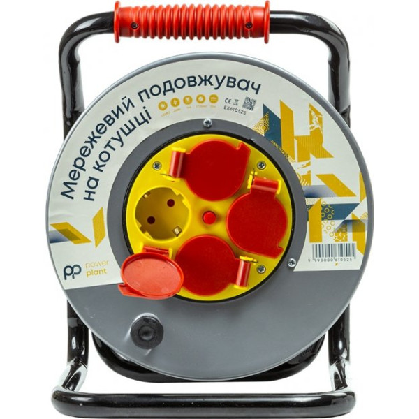 Подовжувач на котушці PowerPlant 25 м, 3×2,5 мм², 16 А, 4 розетки, 100% мідь (JY-20022/25) (EX610525)