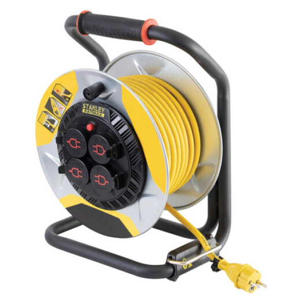 Удлинитель на катушке Stanley Fatmax 25 м, 3x1.5мм2, IP44, 3200Вт, 4 розетки с крышками, алюминий