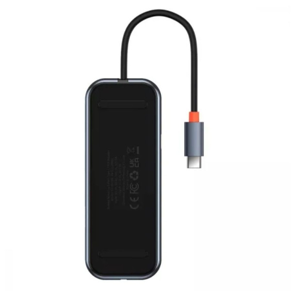 USB-хаб Baseus AcmeJoy 5-портовий адаптер USB-C HUB (Type-C до USB3.0*2+USB2.0*1+Type-C PD та дані *1+RJ45*1) темно-сірий