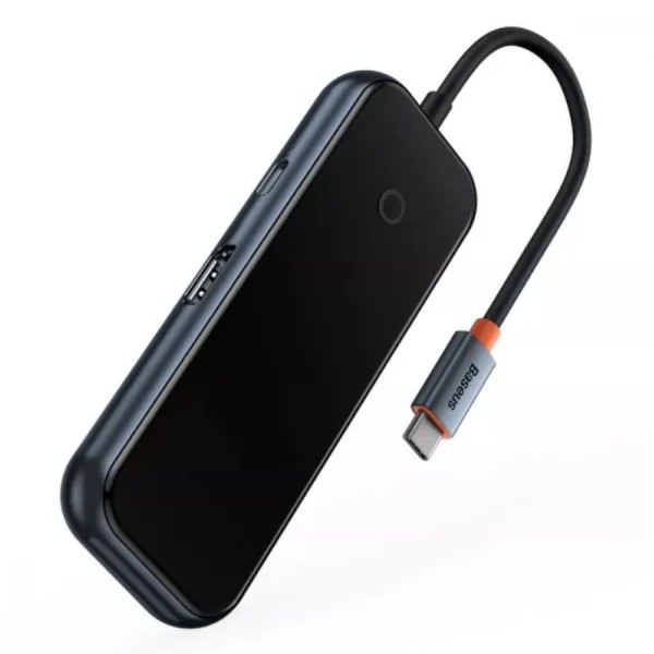 USB-хаб Baseus AcmeJoy 5-портовий адаптер USB-C HUB (Type-C до USB3.0*2+USB2.0*1+Type-C PD та дані *1+RJ45*1) темно-сірий