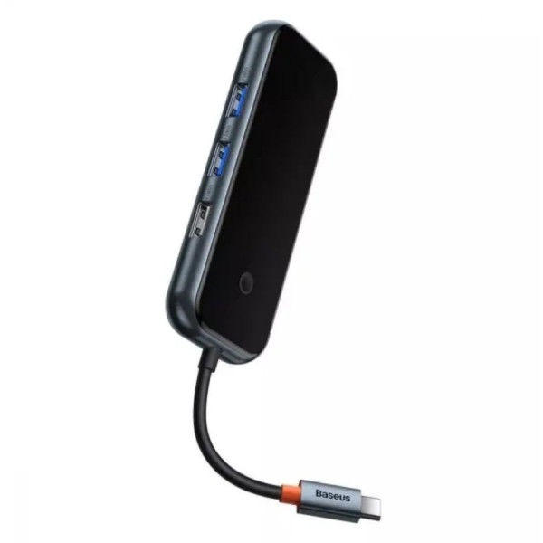 USB-хаб Baseus AcmeJoy 5-портовий адаптер USB-C HUB (Type-C до USB3.0*2+USB2.0*1+Type-C PD та дані *1+RJ45*1) темно-сірий