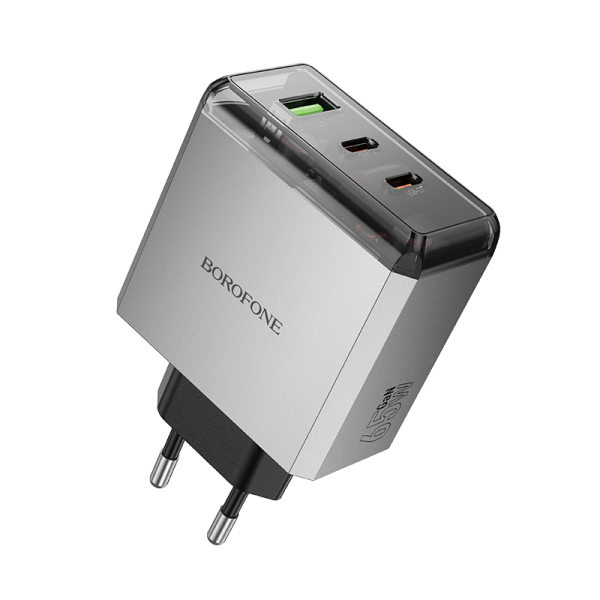 Сетевое зарядное устройство BOROFONE BN22 Lena PD65W(2C1A) charger(EU) Metal Gray