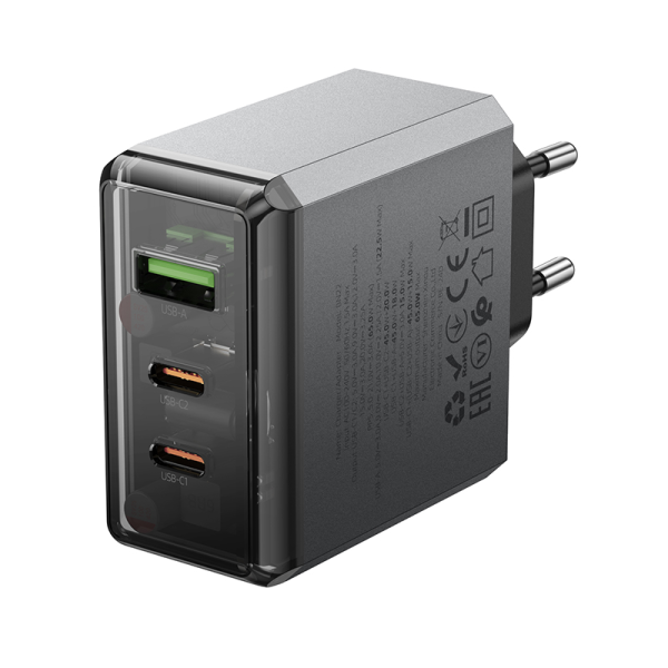 Сетевое зарядное устройство BOROFONE BN22 Lena PD65W(2C1A) charger(EU) Metal Gray