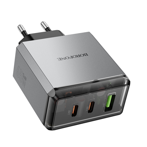 Сетевое зарядное устройство BOROFONE BN22 Lena PD65W(2C1A) charger(EU) Metal Gray