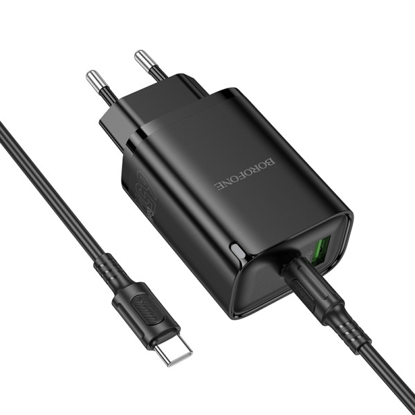 Сетевое зарядное устройство с кабелем BOROFONE BA87A Flare star PD65W+QC3.0 charger set(C to C) Black