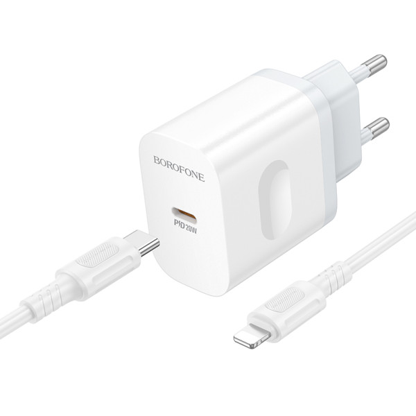 Сетевое зарядное устройство с кабелем BOROFONE BA99A Breeze single port PD20W charger set (C to iP) White