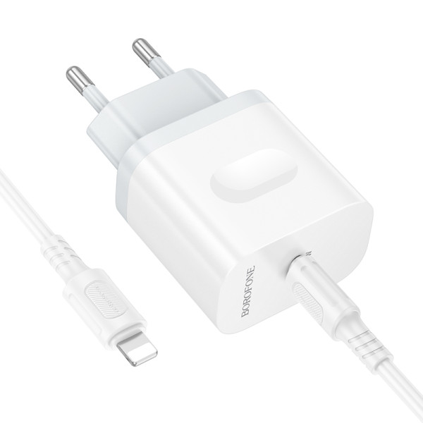 Сетевое зарядное устройство с кабелем BOROFONE BA99A Breeze single port PD20W charger set (C to iP) White