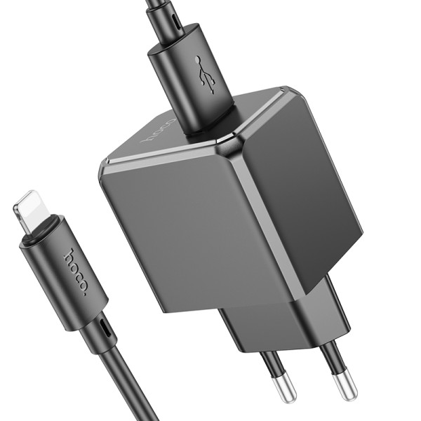 Сетевое зарядное устройство с кабелем HOCO CS11A Ocean single port charger set(iP) Black