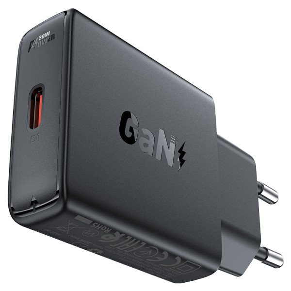Сетевое зарядное устройство ACEFAST A65 PD20W GaN single USB-C ultra-thin charger Black
