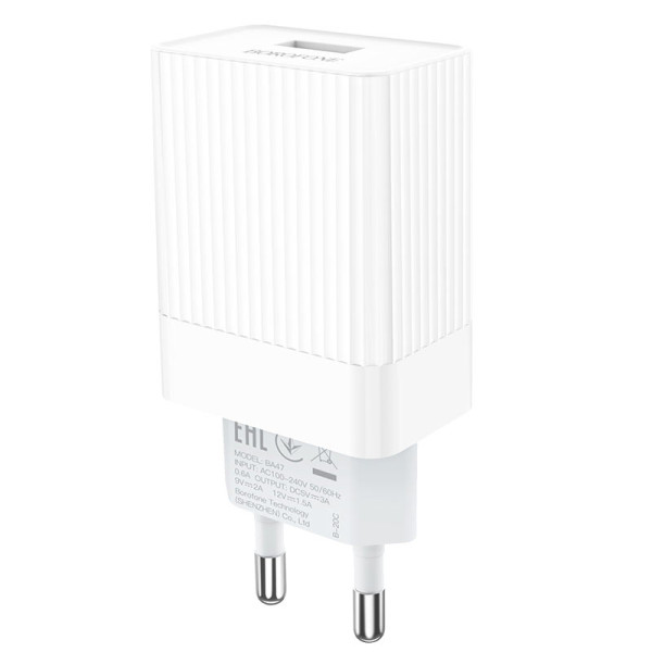 Сетевое зарядное устройство BOROFONE BA47A Mighty speed single port QC3.0 3A 18W White