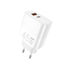 Сетевое зарядное устройство WUW-C209 45W PD USB-C + USB QC3.0 18W white 45W PD USB-C + USB QC3.0 white