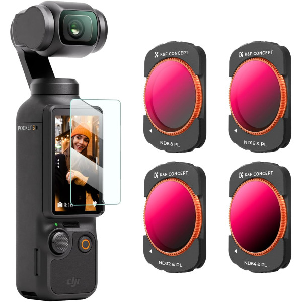 Комплект магнитных светофильтров K&F Concept для DJI Osmo Pocket 3 Creator Combo ND&PL Filters, ND8&L + ND16&PL + ND32&PL + ND64&PL Nano-coated (SKU.2092)