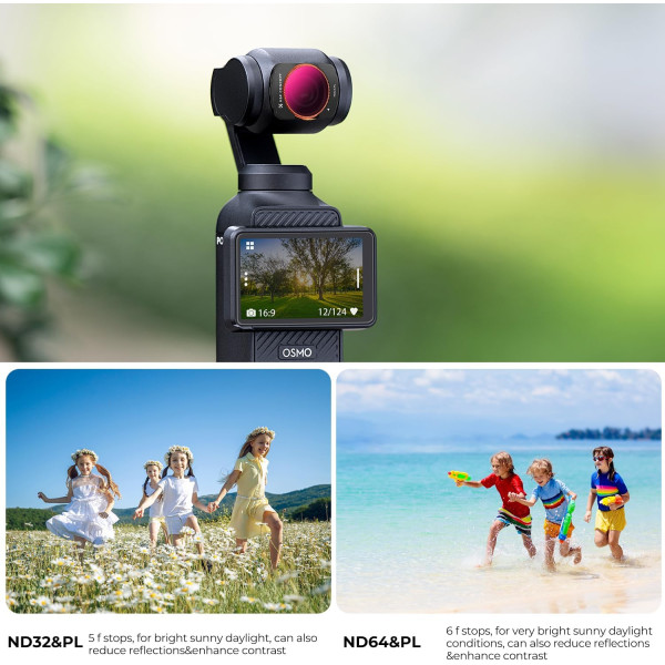 Комплект магнитных светофильтров K&F Concept для DJI Osmo Pocket 3 Creator Combo ND&PL Filters, ND8&L + ND16&PL + ND32&PL + ND64&PL Nano-coated (SKU.2092)