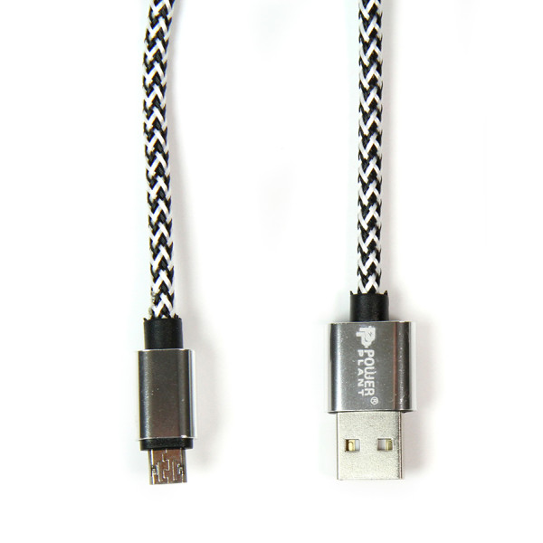 Кабель PowerPlant USB 2.0 AM/Micro B, двосторонній, 1 м, сірий
