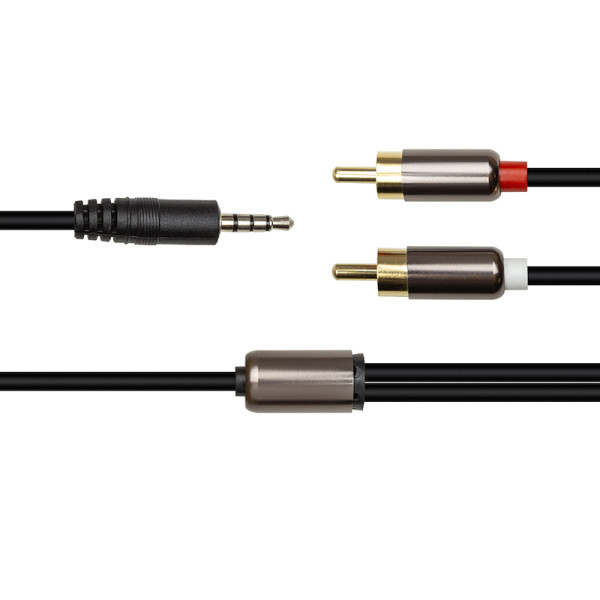 Аудіо кабель PowerPlant 3,5 мм стереоштекер - 2*RCA, 1 м