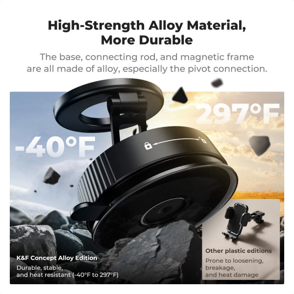 Магнитный держатель K&F Concept с вакуумным креплением и поворотом 360° для смартфона черный (KF15.0007)