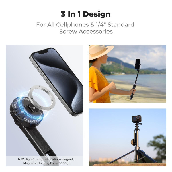 Штатив-селфі-палка K&F Concept Popod 72" (183 см) — 3-в-1 з магнітним MagSafe кріпленням, кліпсою та пультом (KF15.0015)