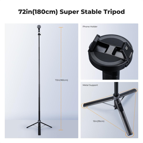 Штатив-селфі-палка K&F Concept Popod 72" (183 см) — 3-в-1 з магнітним MagSafe кріпленням, кліпсою та пультом (KF15.0015)