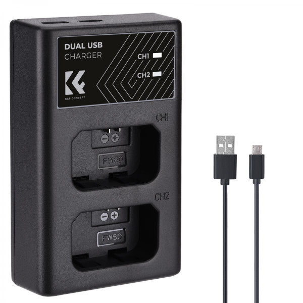 Швидкий зарядний пристрій K&F Concept для 2 батарей Sony FW50 5V 2A Type-C (KF28.0009)