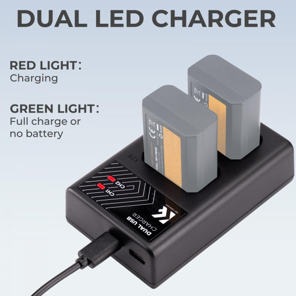 Швидкий зарядний пристрій K&F Concept для 2 батарей Sony FW50 5V 2A Type-C (KF28.0009)