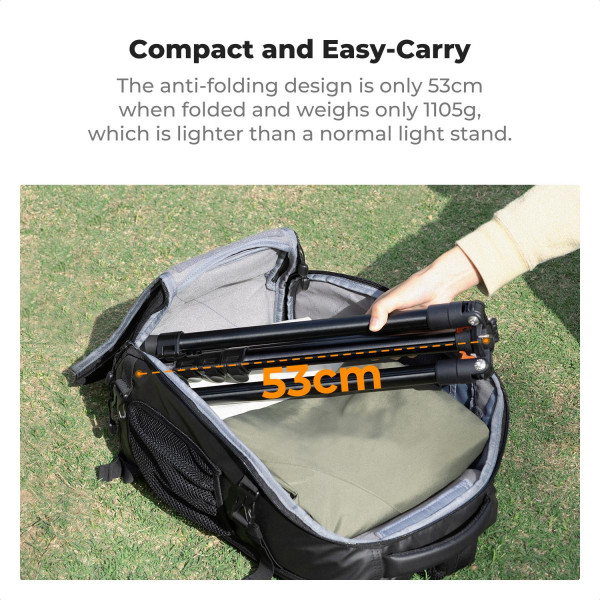 Складная алюминиевая стойка для света K&F Concept 2.6 м — с шаровой головкой, держателем для телефона/планшета и сумкой (KF34.050)