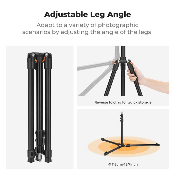 Складная алюминиевая стойка для света K&F Concept 2.6 м — с шаровой головкой, держателем для телефона/планшета и сумкой (KF34.050)