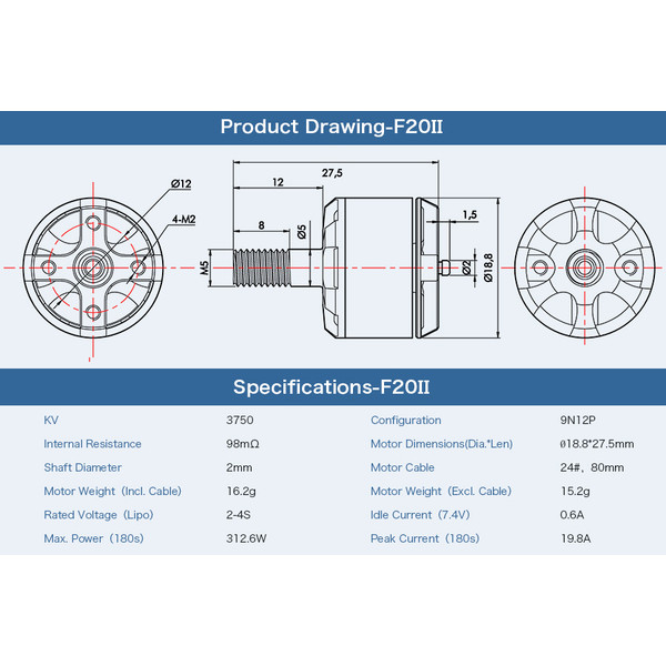 Мотор T-Motor F20 II 1408 3750KV 2-4S для мультикоптеров