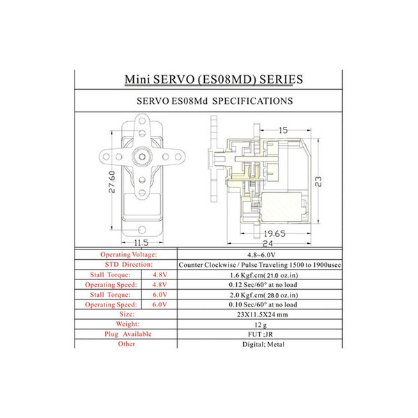 Сервопривод микро 13г Emax ES08MD II 2.0кг/0.10сек цифровой