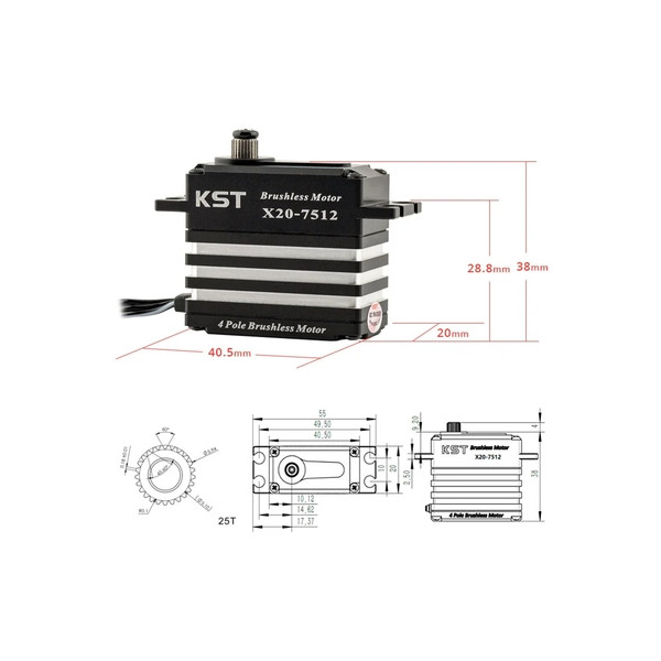 Сервопривод 70г KST X20-7512 82кг/0.11сек/8.4В цифровой IP66