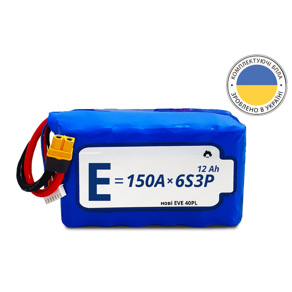 Акумуляторна батарея 6S3P Energy Life 12000 мАг EVE 21700-40P Li-Ion 10AWG XT60-F (001)