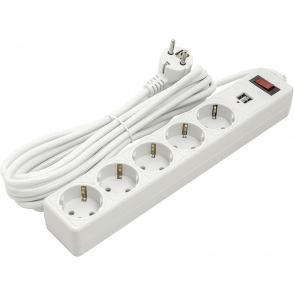 Мережевий фільтр живлення PowerPlant 5 м, 5 розеток, USB 2.1 A (JY-1056U/5) (PPSA10M50S5U)