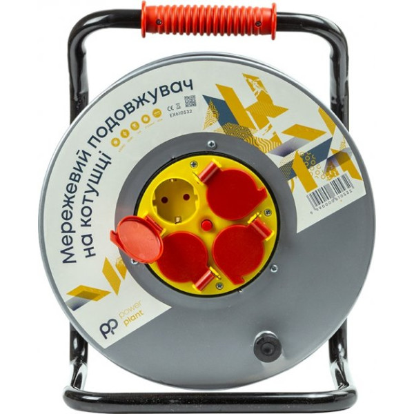 Подовжувач на котушці PowerPlant 40 м, 3x2,5 мм², 16A, 4 розетки, 100% мідь (JY-20022/40) (EX610532)