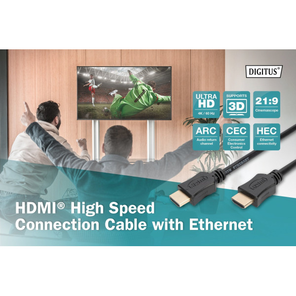 Кабель Digitus HDMI UHD 4K, w/Ethernet, type A M/M, 1 m (AK-330107-010-S)