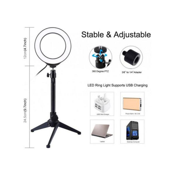 Кольцевая USB LED лампа Puluz PKT3031 4.7" + настольный штатив