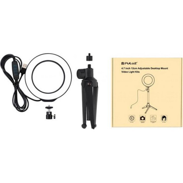 Кольцевая USB LED лампа Puluz PKT3031 4.7" + настольный штатив