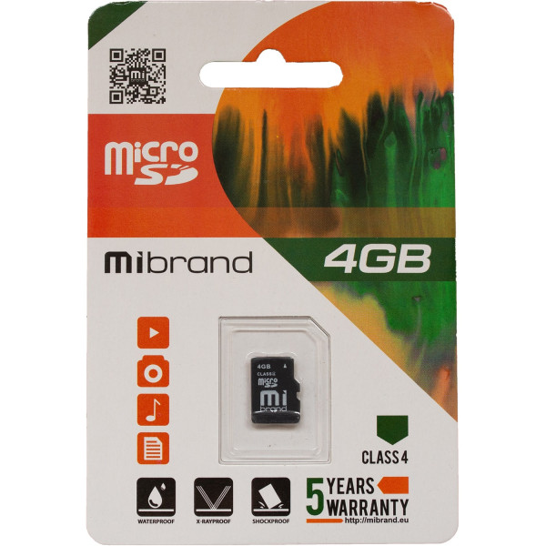 Карта памяти microSDHC Mibrand 4Gb class 4