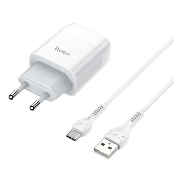 Сетевое зарядное устройство с кабелем HOCO C72A Glorious single port charger set (Type-C) 10.5W White