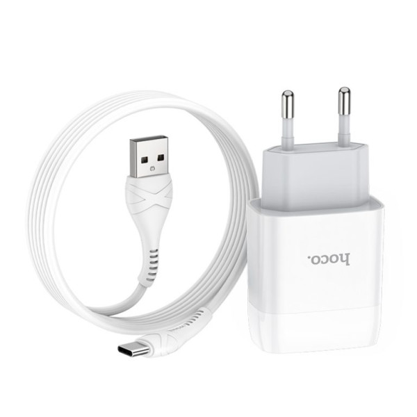 Сетевое зарядное устройство с кабелем HOCO C72A Glorious single port charger set (Type-C) 10.5W White