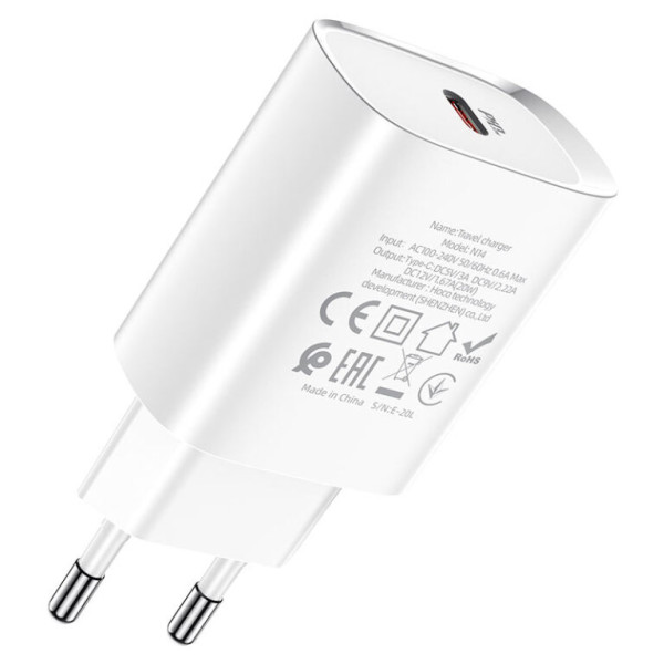 Сетевое зарядное устройство HOCO N14 Smart Charging single port PD20W charger White