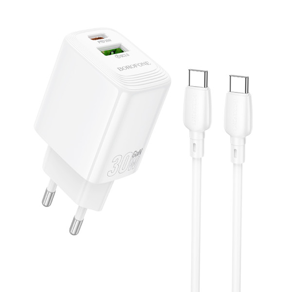 Сетевое зарядное устройство с кабелем BOROFONE BN29 Fuente PD30W+QC3.0 charger set (C to C) (EU) White