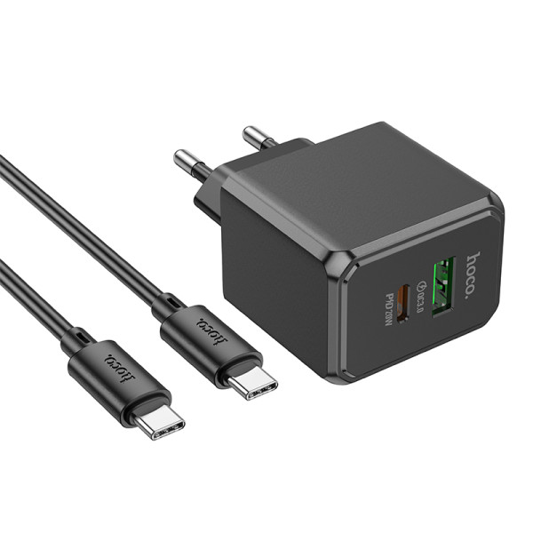 Сетевое зарядное устройство с кабелем HOCO CS14A Ocean PD20W+QC3.0 charger set (Type-C to Type-C) Black
