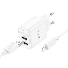 Мережевий зарядний пристрій з кабелем HOCO C141A Smart dual-port charger set(iP) White