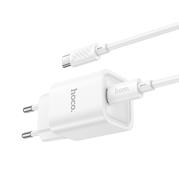 Сетевое зарядное устройство с кабелем HOCO C148A Charm single port PD30W charger set (C to C) (EU) White