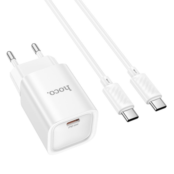 Сетевое зарядное устройство с кабелем HOCO C148A Charm single port PD30W charger set (C to C) (EU) White