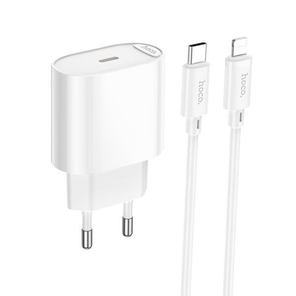 Сетевое зарядное устройство с кабелем HOCO C109A(PD20W) Fighter single port PD20W charger set (C to iP) White