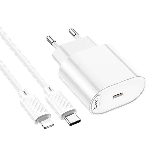 Сетевое зарядное устройство с кабелем HOCO C109A(PD20W) Fighter single port PD20W charger set (C to iP) White
